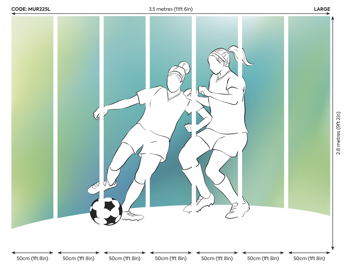 Origin Murals Girls Playing Football Green 350cm X 280cm