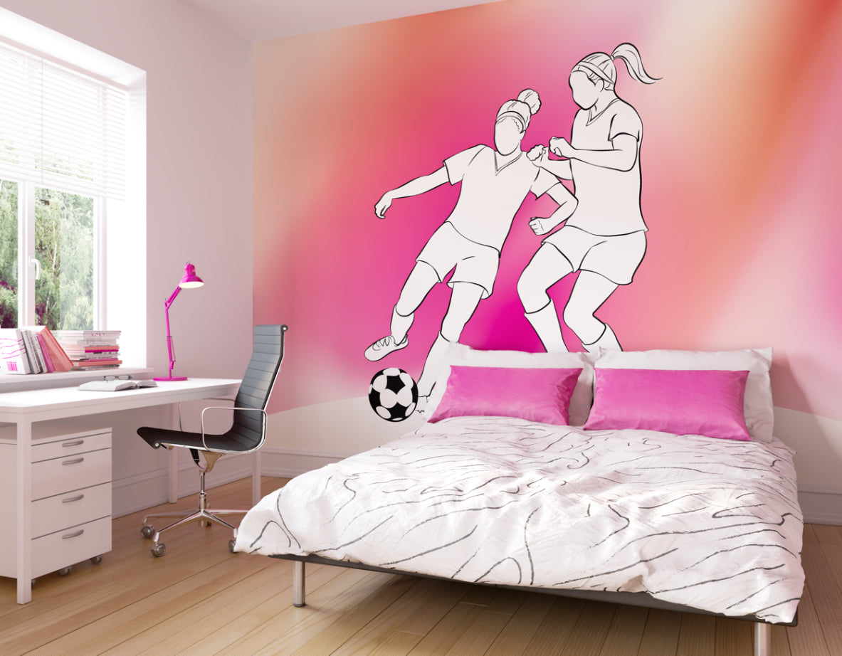 Origin Murals Girls Playing Football Pink 350cm X 280cm