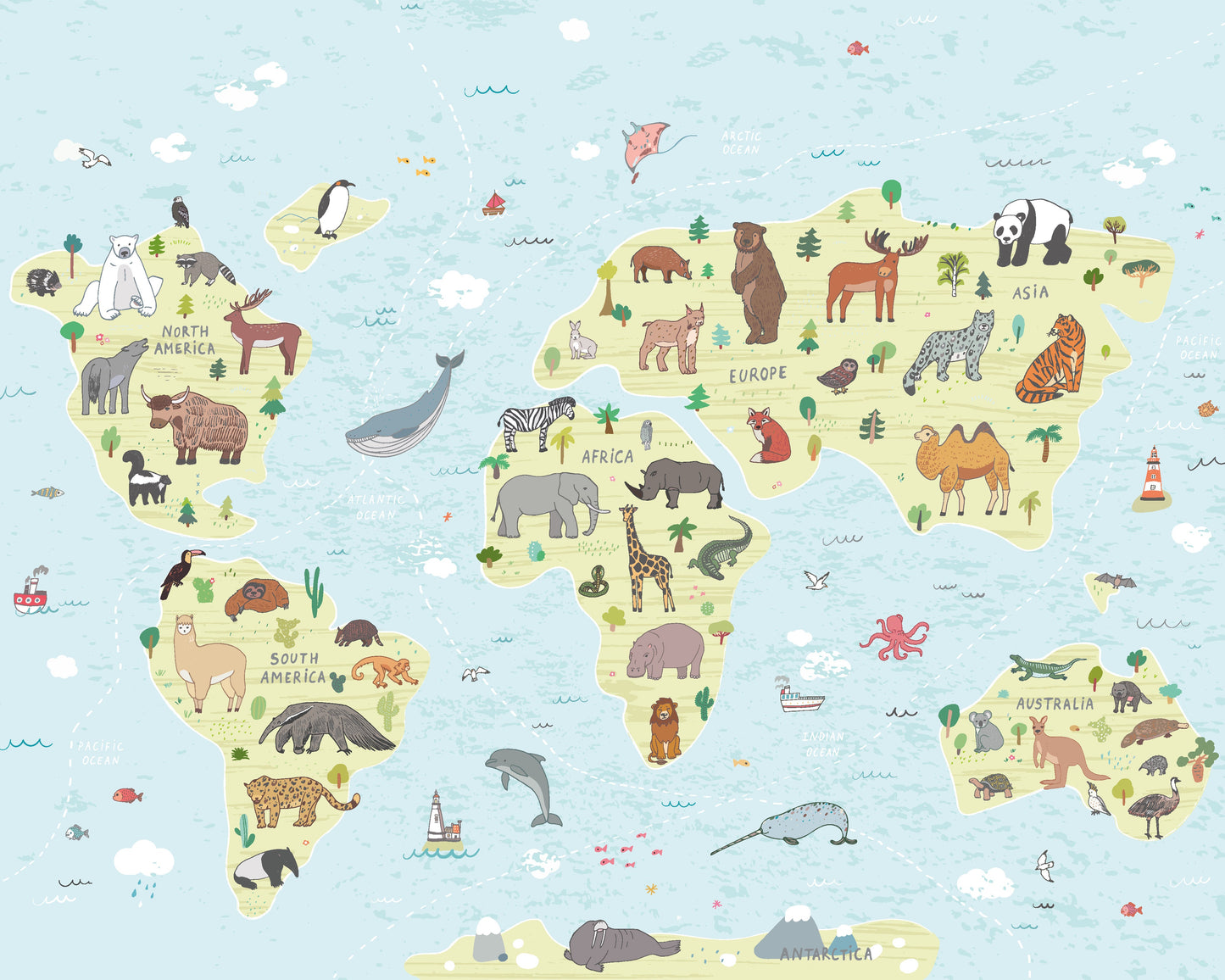 Origin Murals Childrens World Map Blue 350cm X 280cm