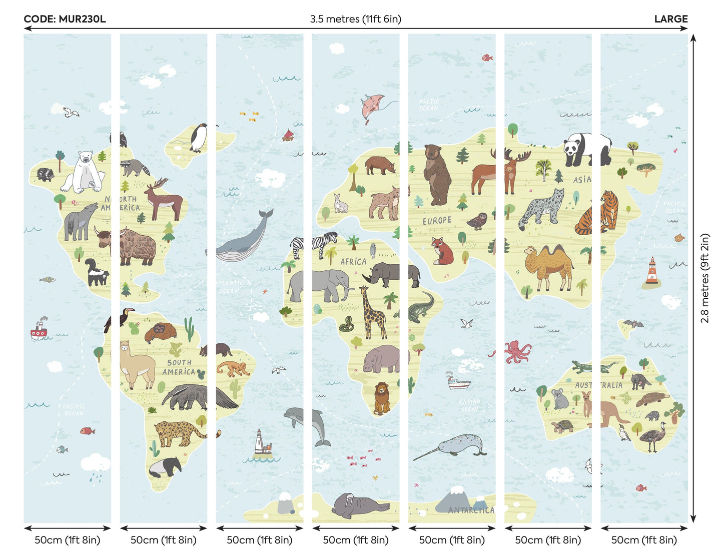 Origin Murals Childrens World Map Blue 350cm X 280cm