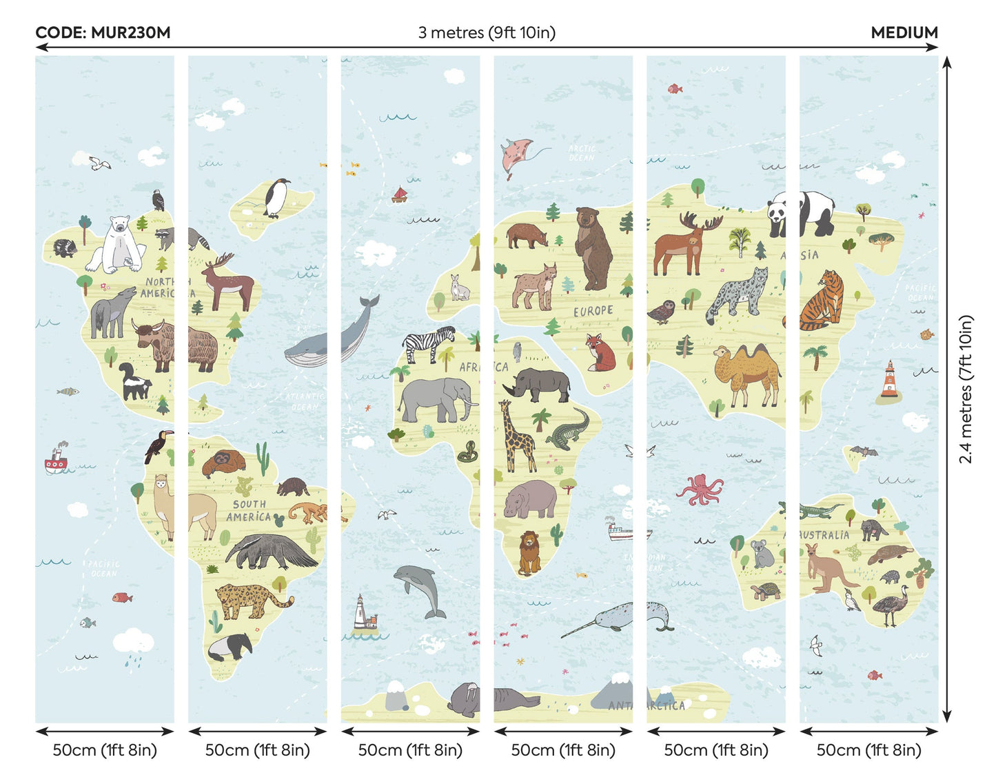 Origin Murals Childrens World Map Blue 300cm X 240cm