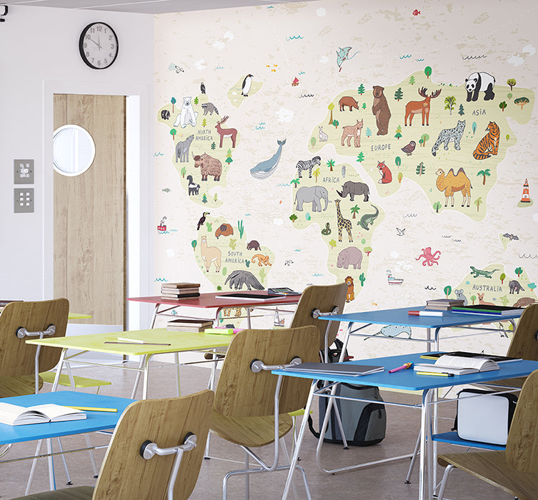 Origin Murals Childrens World Map Natural 300cm X 240cm