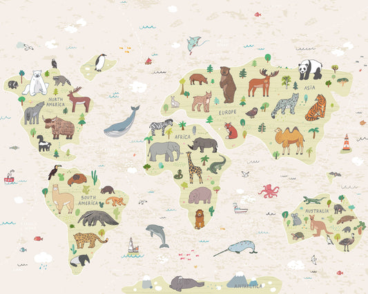 Origin Murals Childrens World Map Natural 300cm X 240cm