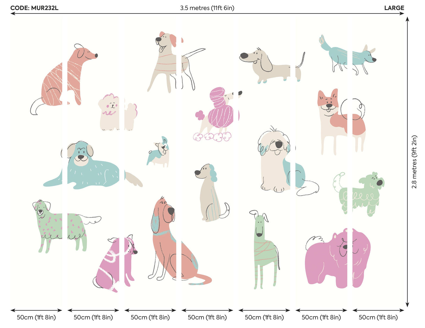 Origin Murals Happy Dogs Blush Pink 350cm X 280cm