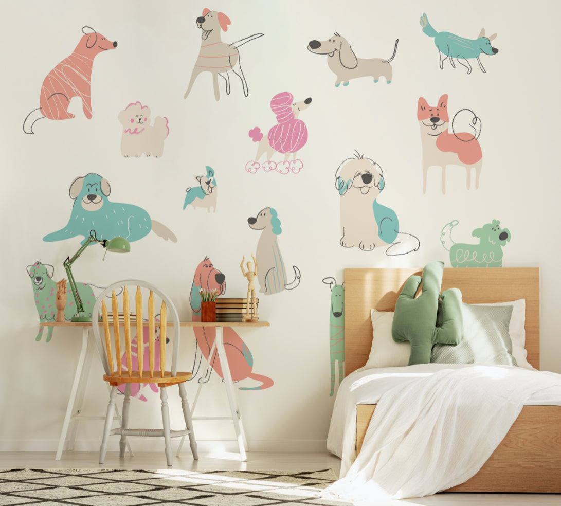 Origin Murals Happy Dogs Blush Pink 350cm X 280cm