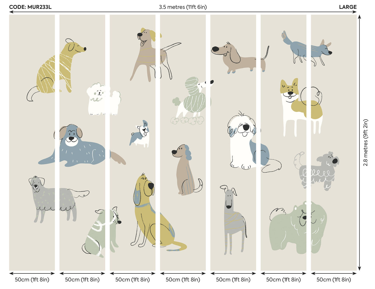Origin Murals Happy Dogs Warm Grey 350cm X 280cm