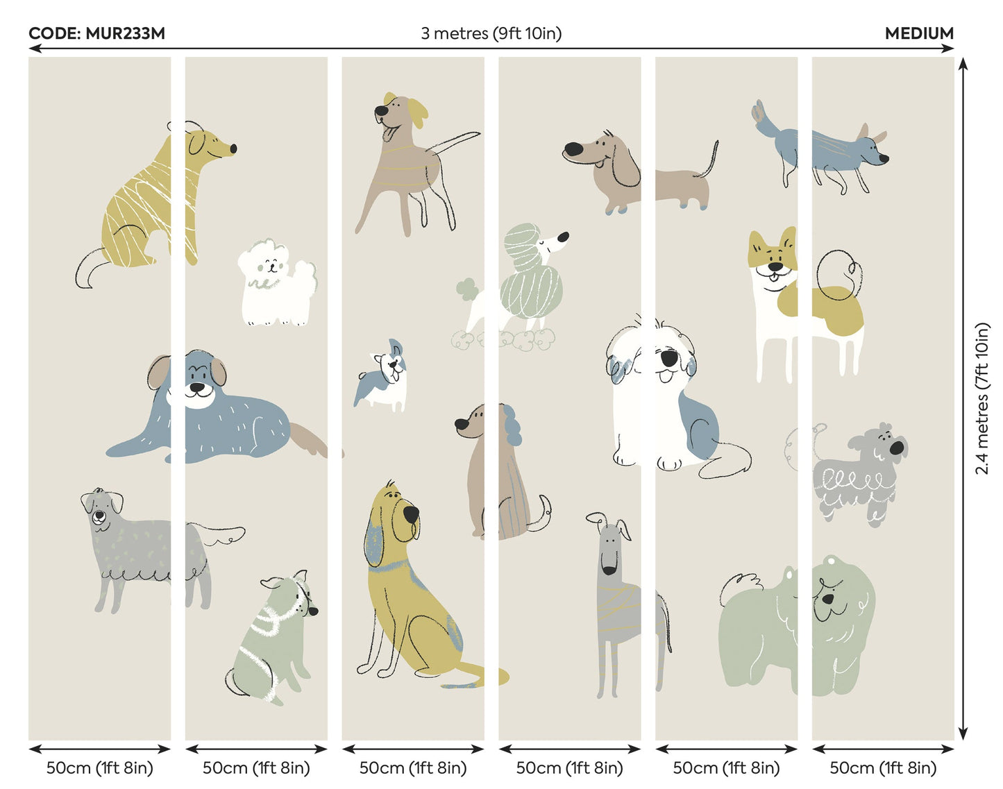 Origin Murals Happy Dogs Warm Grey 300cm X 240cm