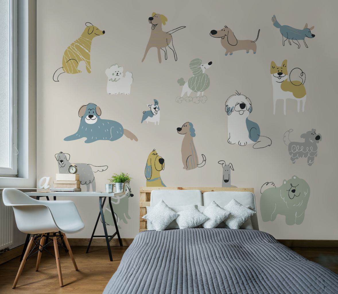 Origin Murals Happy Dogs Warm Grey 300cm X 240cm