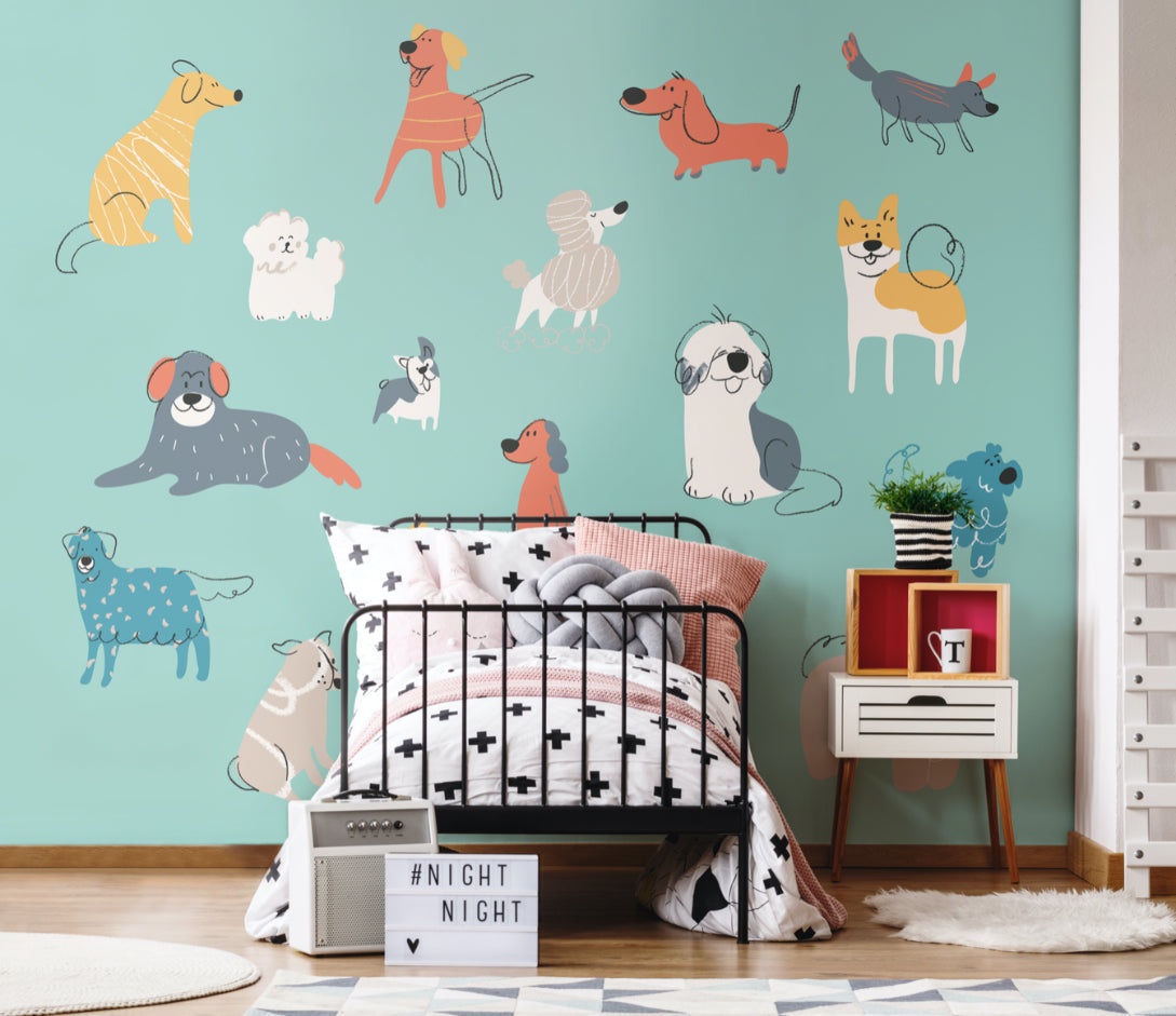Origin Murals Happy Dogs Teal Blue 300cm X 240cm