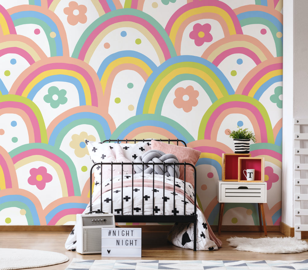 Origin Murals Rainbow Wobble Coral Pinks 300cm X 240cm