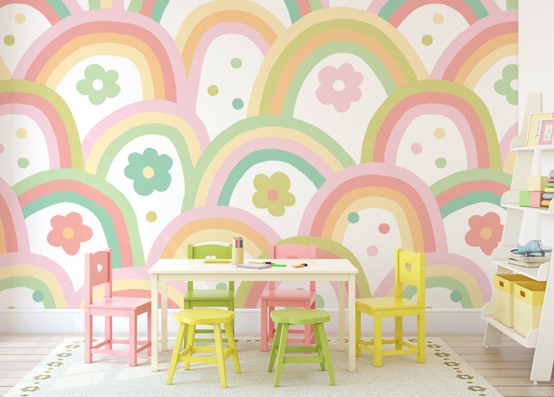 Origin Murals Rainbow Wobble Apple Green 350cm X 280cm