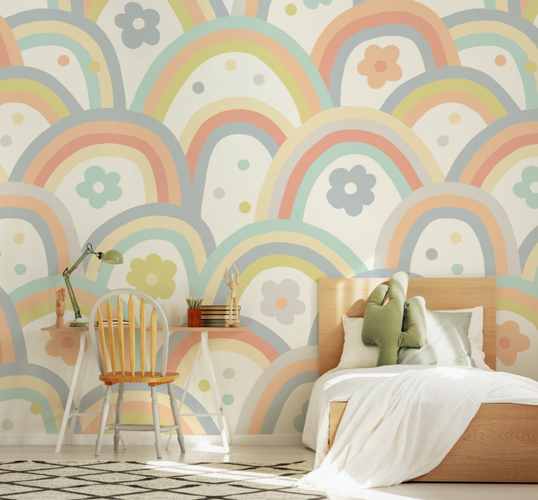 Origin Murals Rainbow Wobble Warm Grey 350cm X 280cm