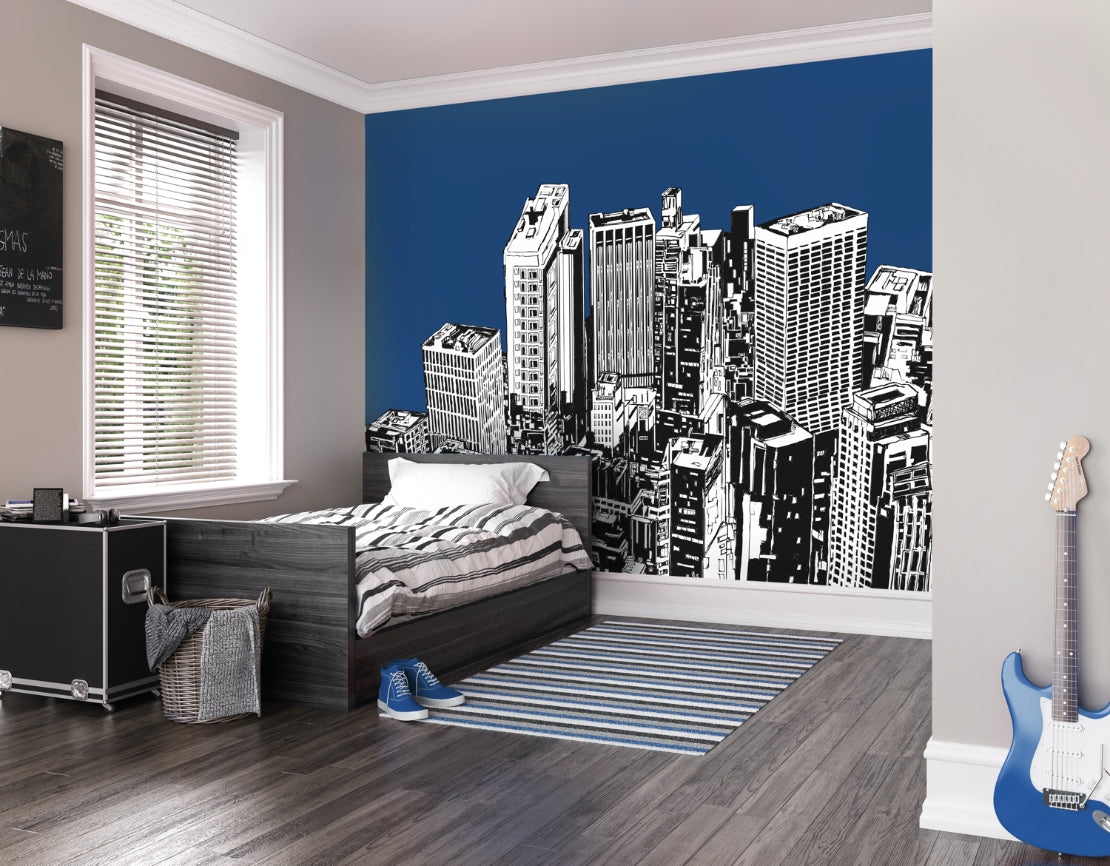 Origin Murals Urban City Skyscrapers Navy Blue 300cm X 240cm