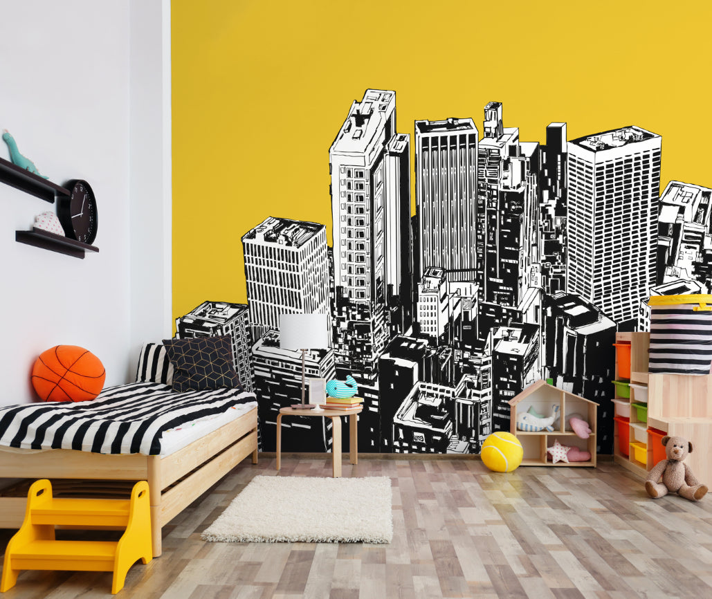 Origin Murals Urban City Skyscrapers Yellow Gold 300cm X 240cm