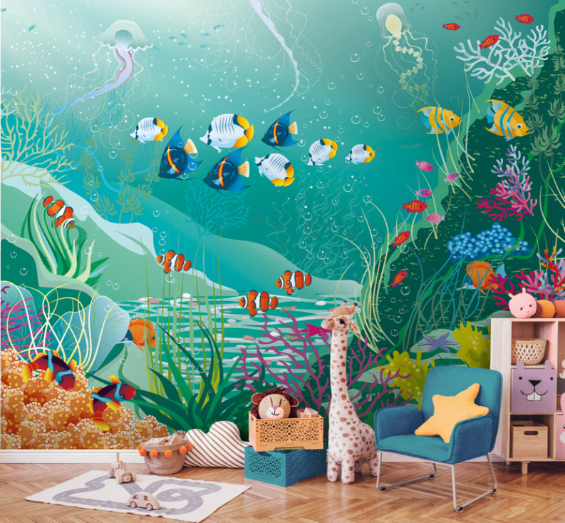 Origin Murals Under The Sea Adventure Jade Green 350cm X 280cm
