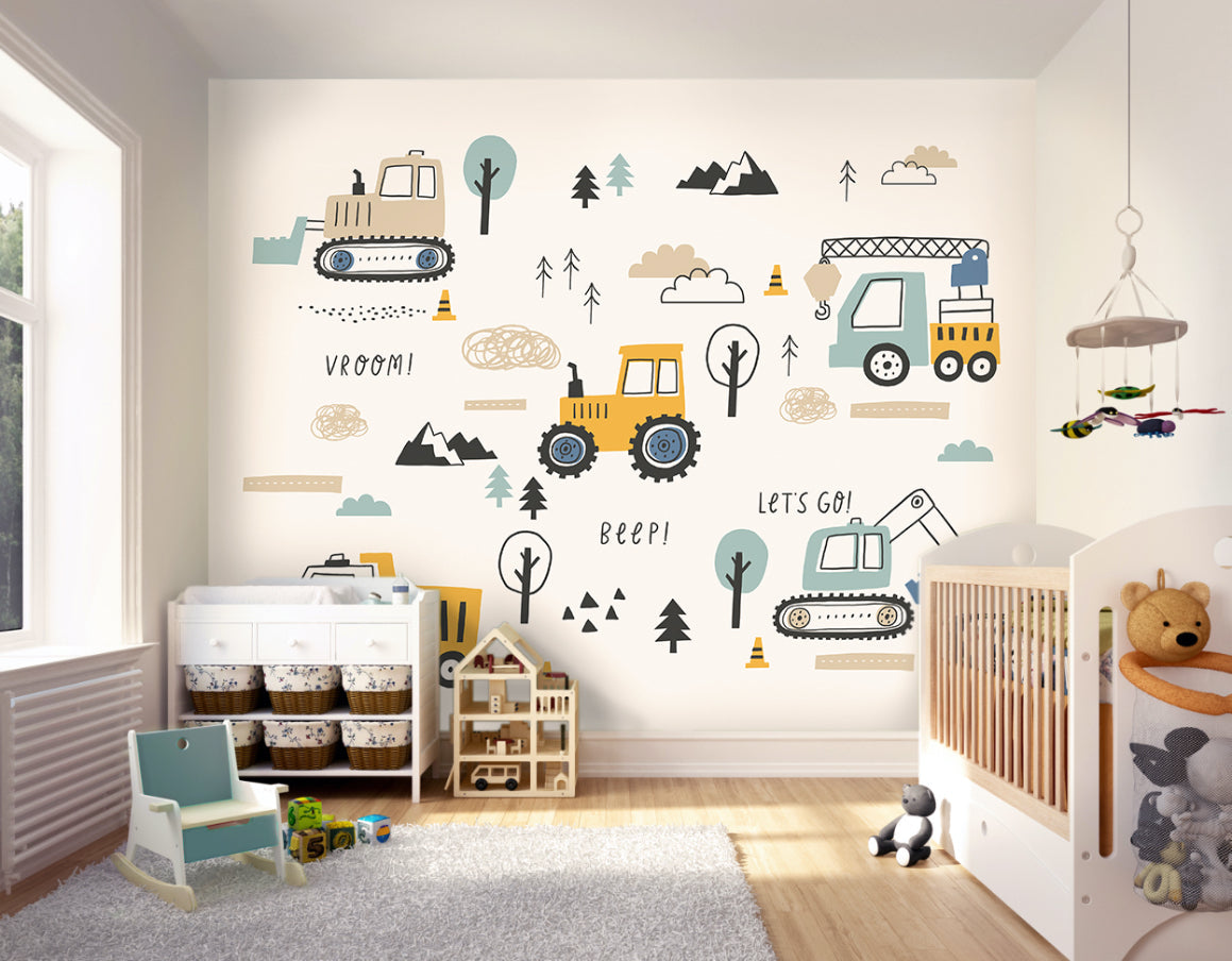 Origin Murals Tractors And Diggers Duckegg Blue 300cm X 240cm