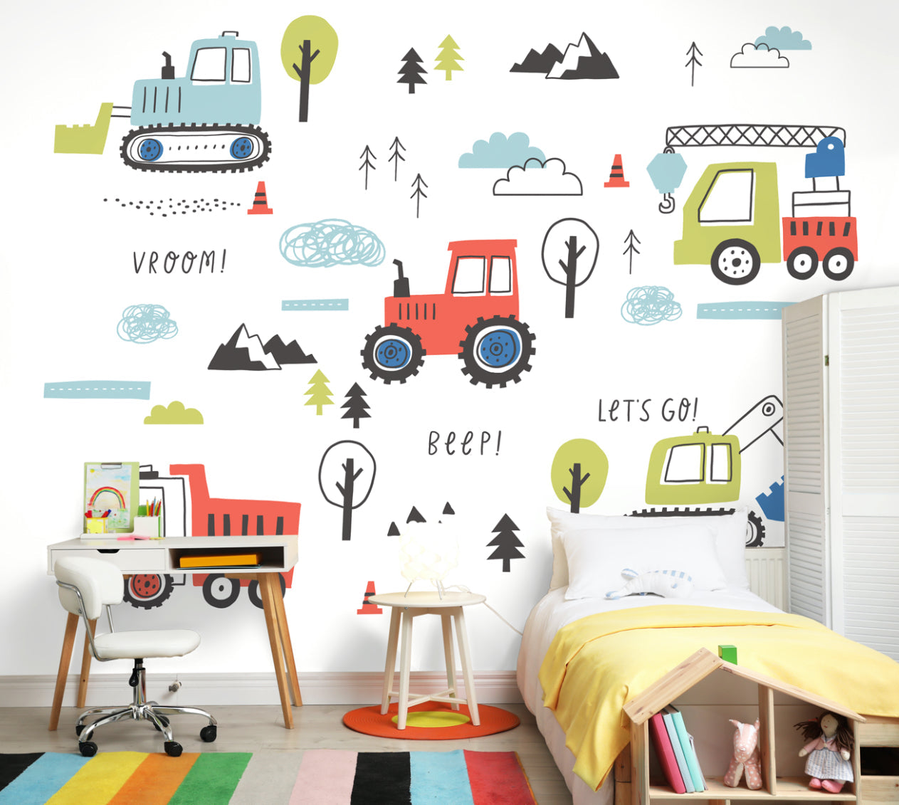 Origin Murals Tractors And Diggers Red 300cm X 240cm