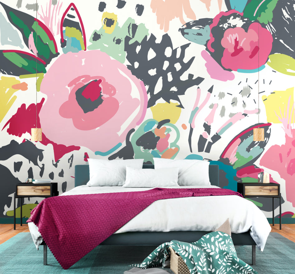 Origin Murals Abstract Floral Raspberry Pink 350cm X 280cm