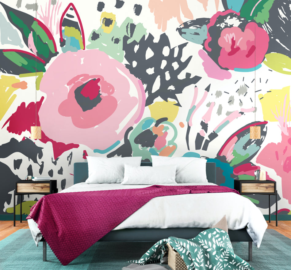 Origin Murals Abstract Floral Raspberry Pink 300cm X 240cm