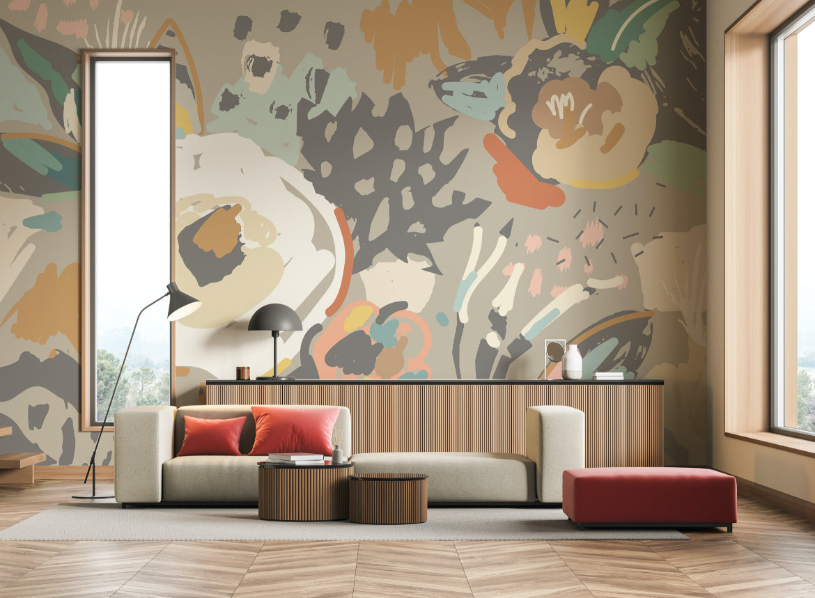 Origin Murals Abstract Floral Warm Grey 350cm X 280cm