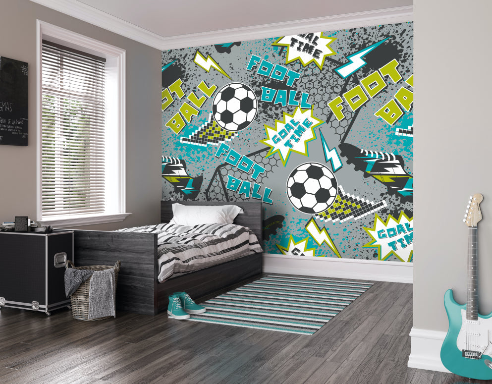 Origin Murals Graphic Pixel Footballs Grey 300cm X 240cm