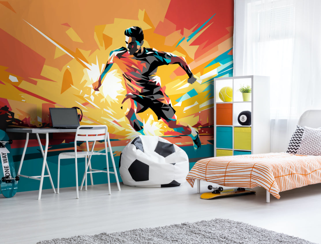 Origin Murals Football Player Abstract Landscape Orange 350cm X 280cm