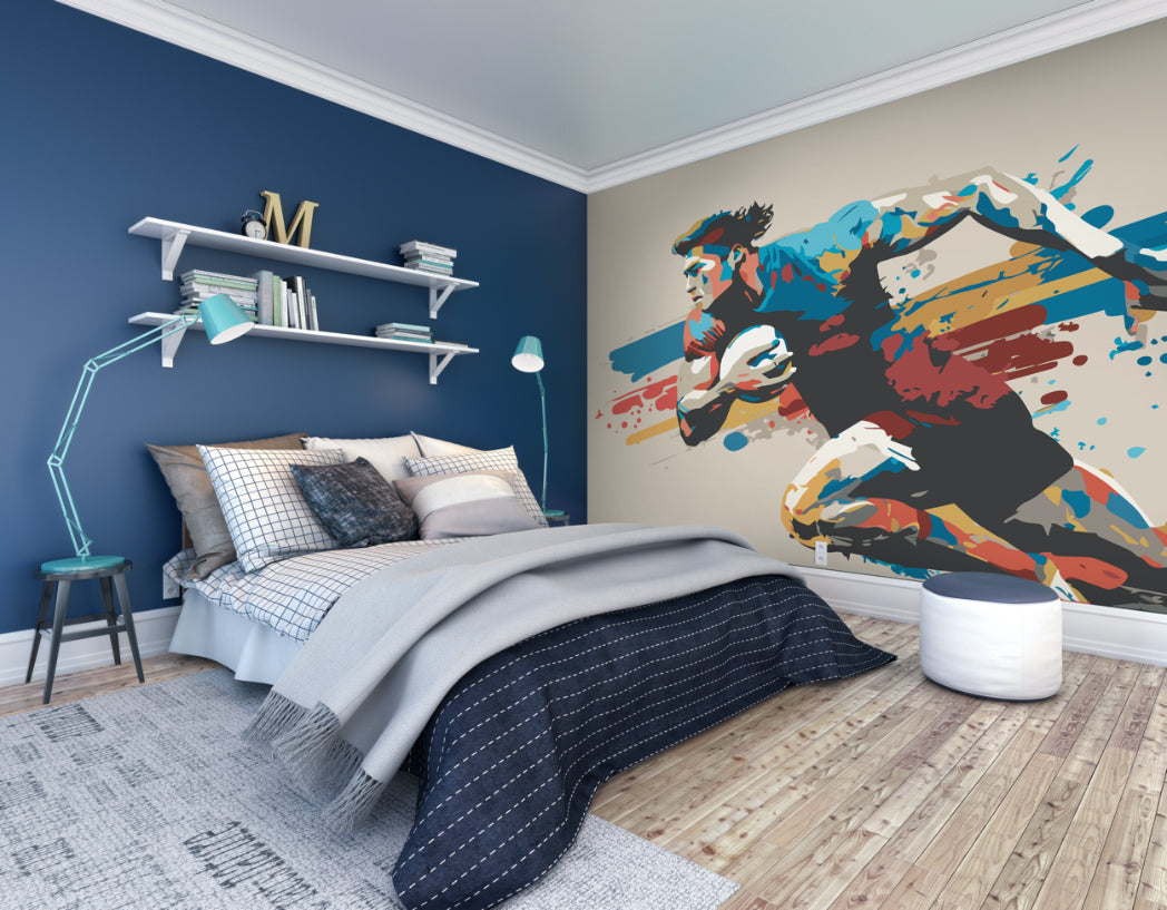 Origin Murals Rugby Player In Graphic Style Natural 350cm X 280cm