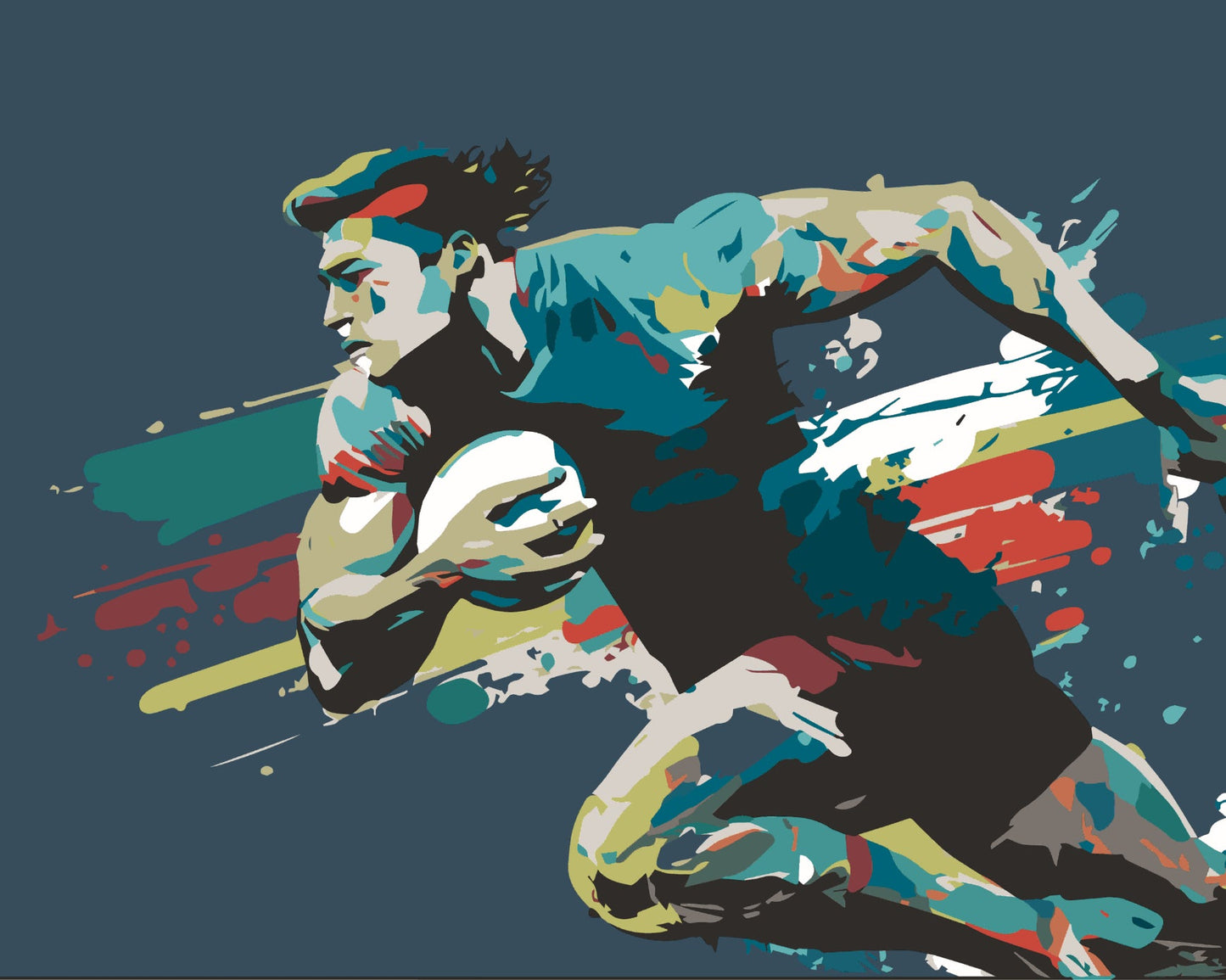 Origin Murals Rugby Player In Graphic Style Blue 300cm X 240cm