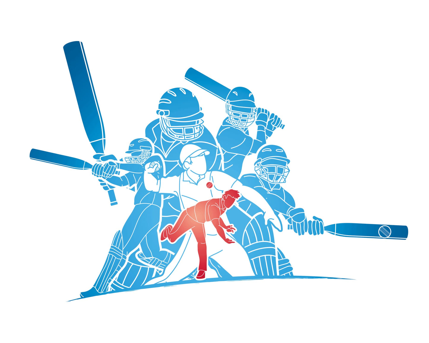 Origin Murals Cricket Players Blue 300cm X 240cm