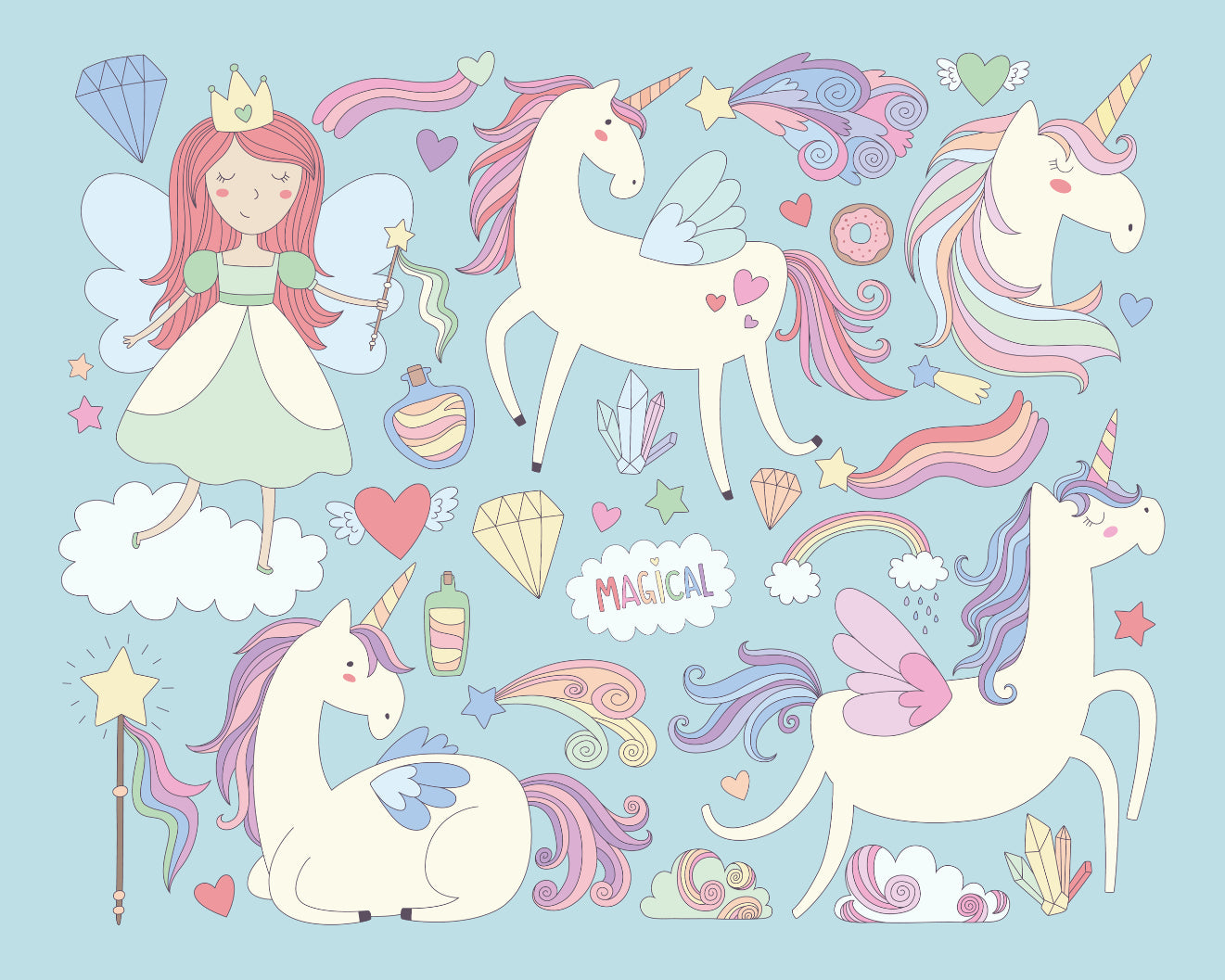 Origin Murals Princess Unicorn Blue 300cm X 240cm