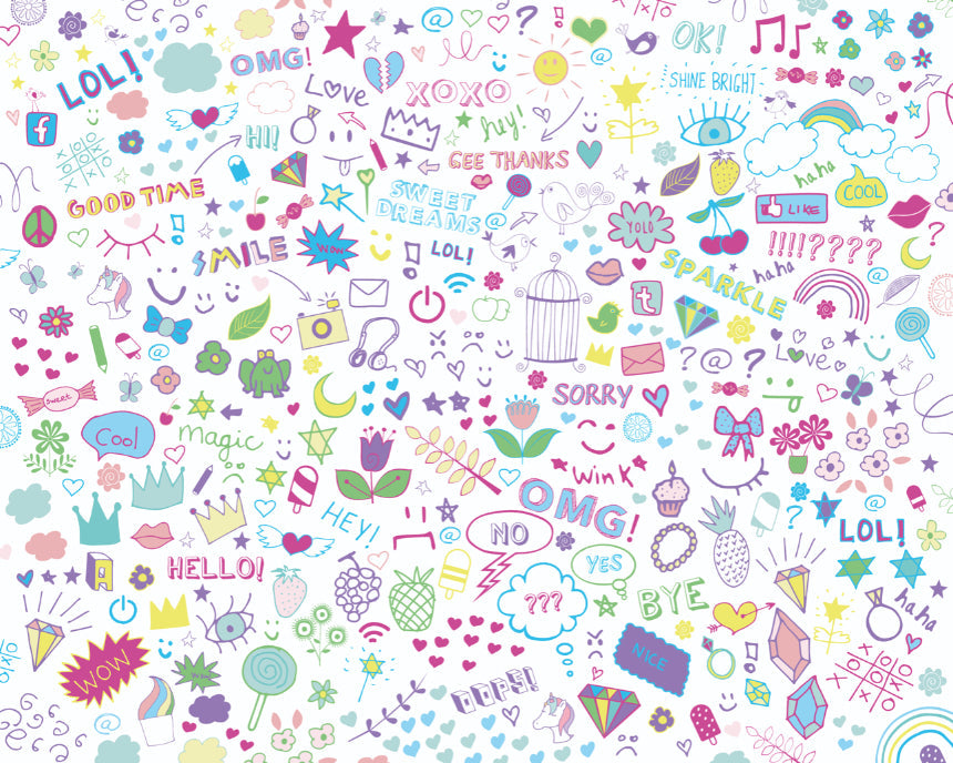 Origin Murals Social Doodle Text Purple 350cm X 280cm