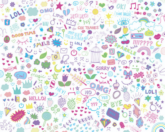 Origin Murals Social Doodle Text Purple 350cm X 280cm
