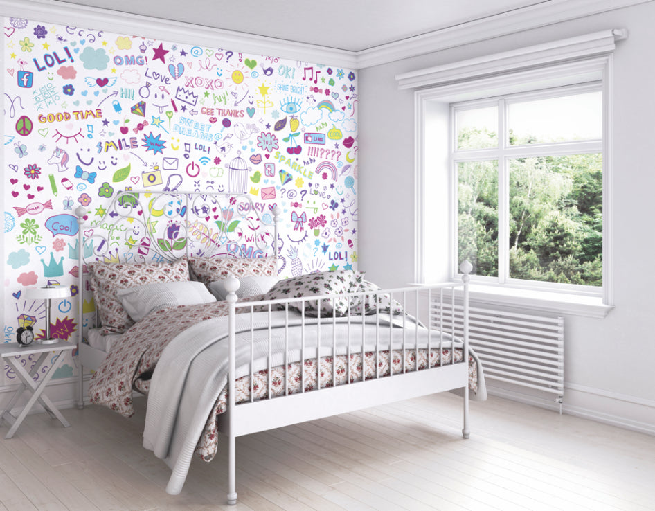 Origin Murals Social Doodle Text Purple 300cm X 240cm