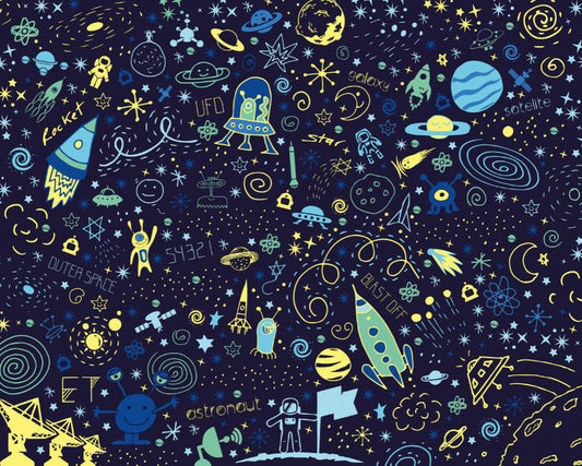 Origin Murals Space Doodle Text Navy Blue 350cm X 280cm