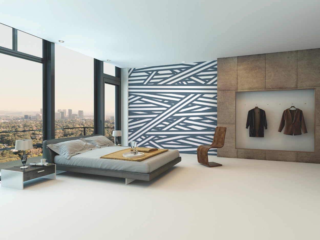 Origin Murals Striped Criss Cross Pattern Blue 300cm X 240cm