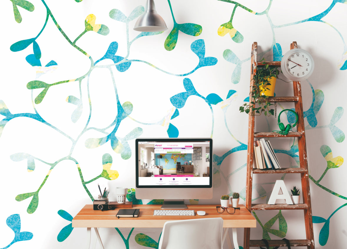 Origin Murals Watercoloured Petals Blue 300cm X 240cm