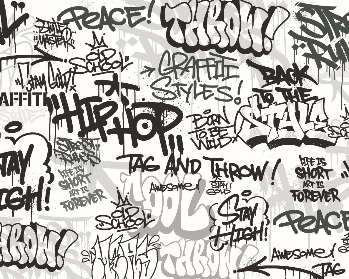 Origin Murals Mono Graffiti Black White 350cm X 280cm
