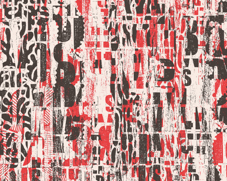 Origin Murals Letterpress Graffiti Red Black 300cm X 240cm