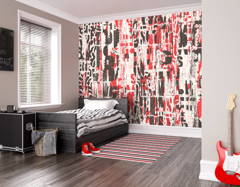 Origin Murals Letterpress Graffiti Red Black 300cm X 240cm