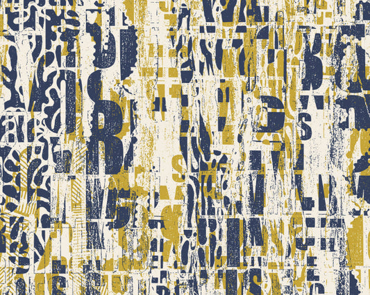 Origin Murals Letterpress Graffiti Navy Yellow 300cm X 240cm