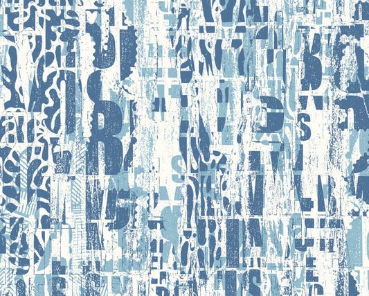 Origin Murals Letterpress Graffiti Denim Blue 300cm X 240cm
