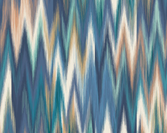 Origin Murals Ikat Zig Zag Indigo Blue 300cm X 240cm 350cm X 280cm