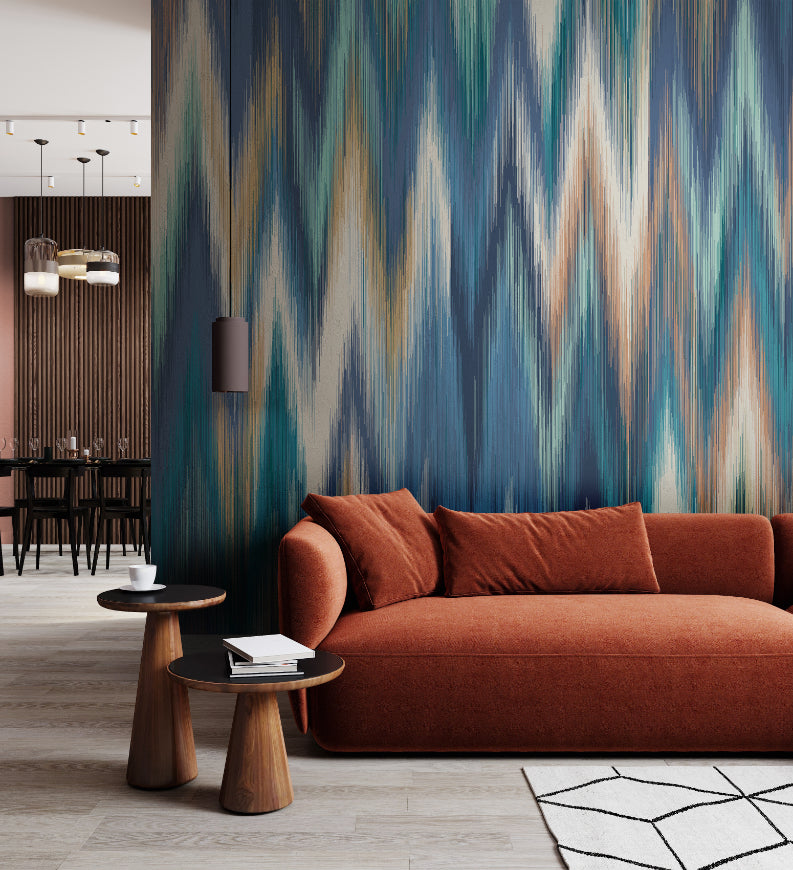 Origin Murals Ikat Zig Zag Indigo Blue 300cm X 240cm 350cm X 280cm