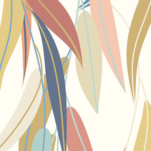 Origin Murals Willow Leaves Denim Blue Apricot 300cm X 240cm