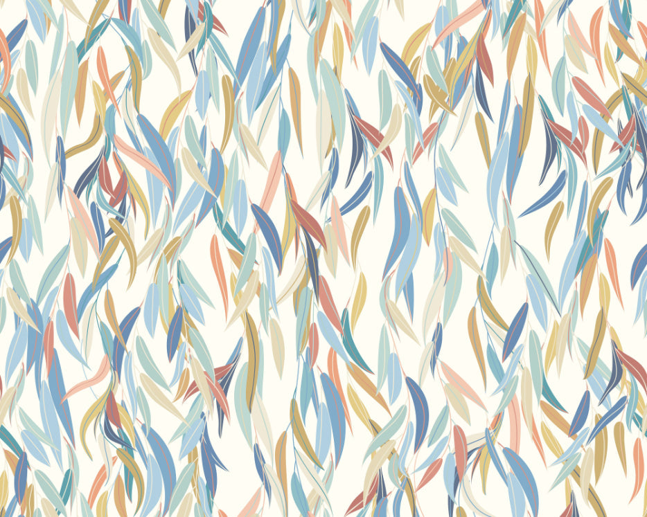 Origin Murals Willow Leaves Denim Blue Apricot 300cm X 240cm