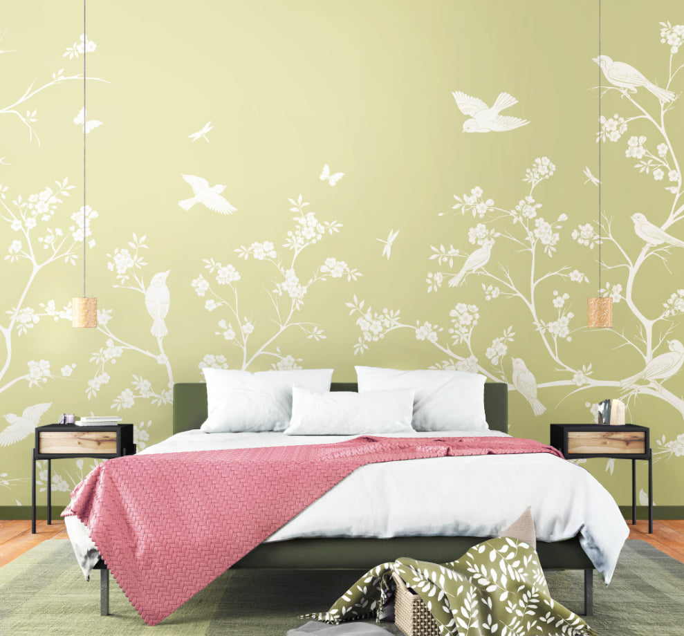 Origin Murals Blossom Trail Soft Green 350cm X 280cm
