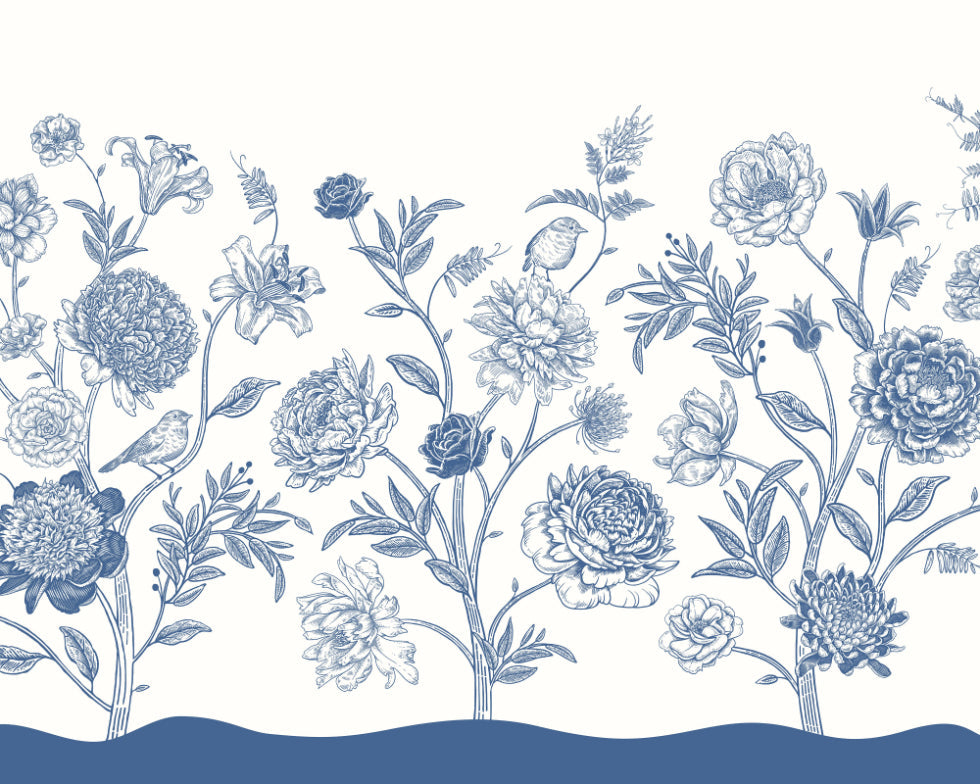 Origin Murals Jacobean Rose Trail Navy Blue 300cm X 240cm