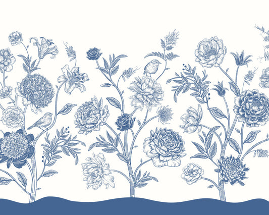Origin Murals Jacobean Rose Trail Navy Blue 300cm X 240cm