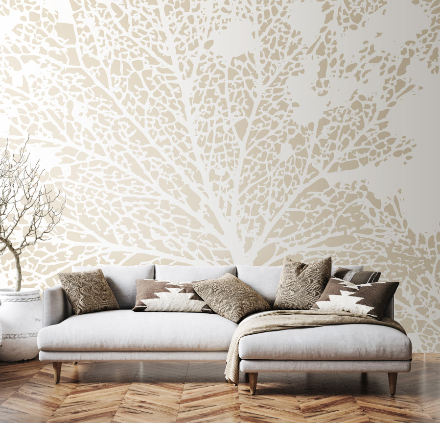 Origin Murals Skeleton Leaf Natural Linen 350cm X 280cm