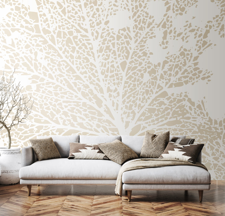 Origin Murals Skeleton Leaf Natural Linen 300cm X 240cm